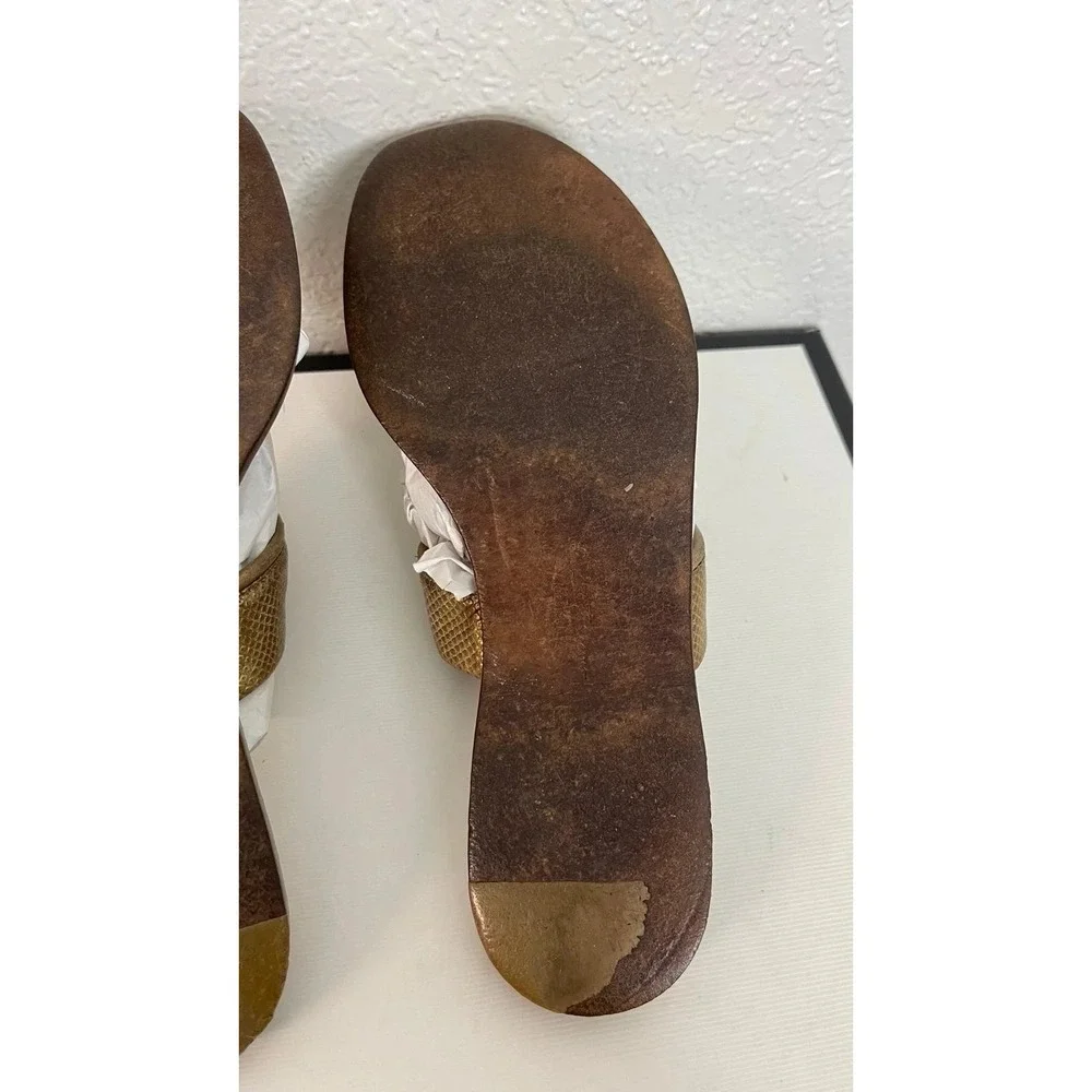 Salvatore Ferragamo Brown Tan Bronze Metallic Thong Sandals Slip On Women's 7 US